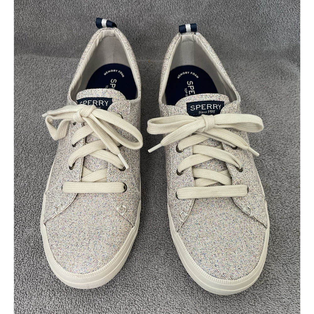 SPERRY Silver Crest Vibe Textile Sparkle Glitter Womens Size 10 STS83178